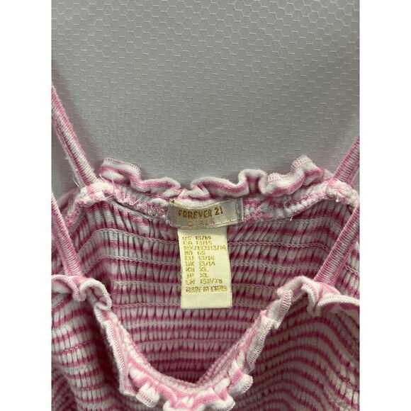 Forever 21 Girls Self Tie Strap Smocked Dress Pink White Striped Size 13-14 - Picture 3 of 3
